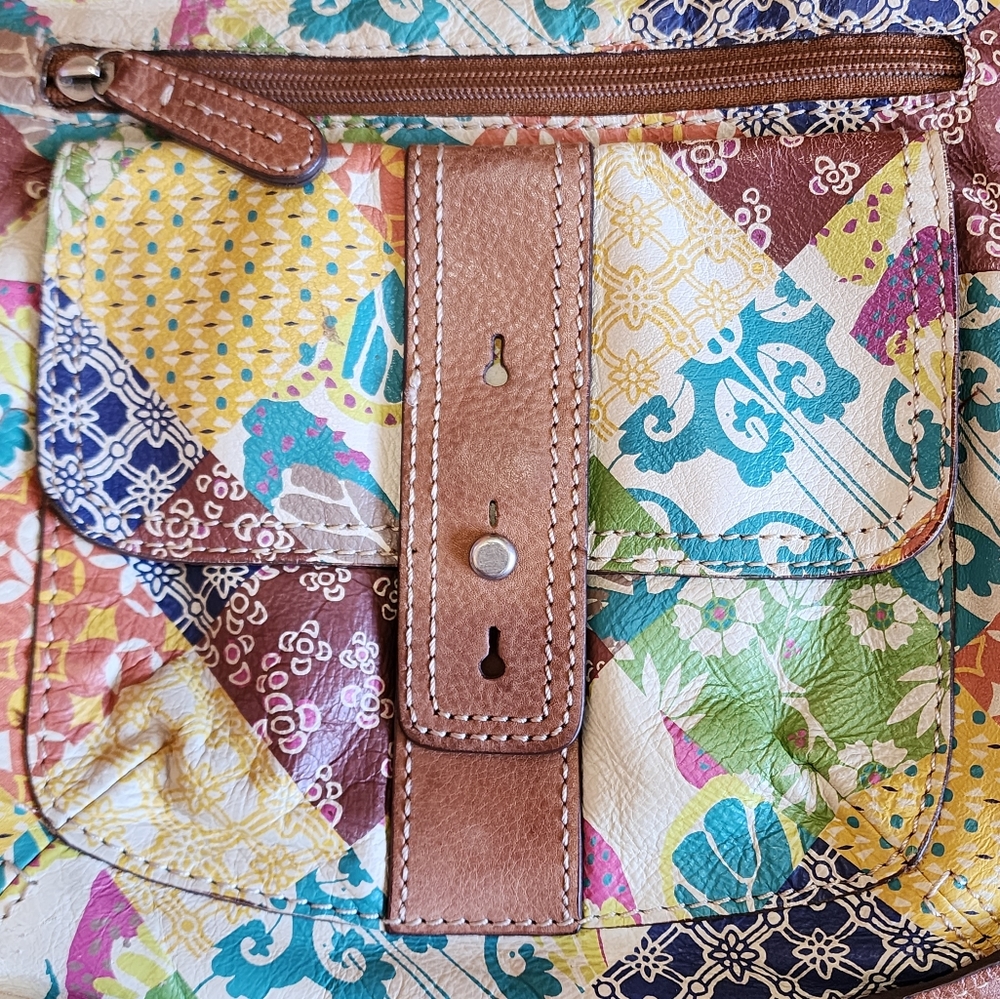 Fossil Floral Multi Pattern Leather Crossbody Bag - image 2